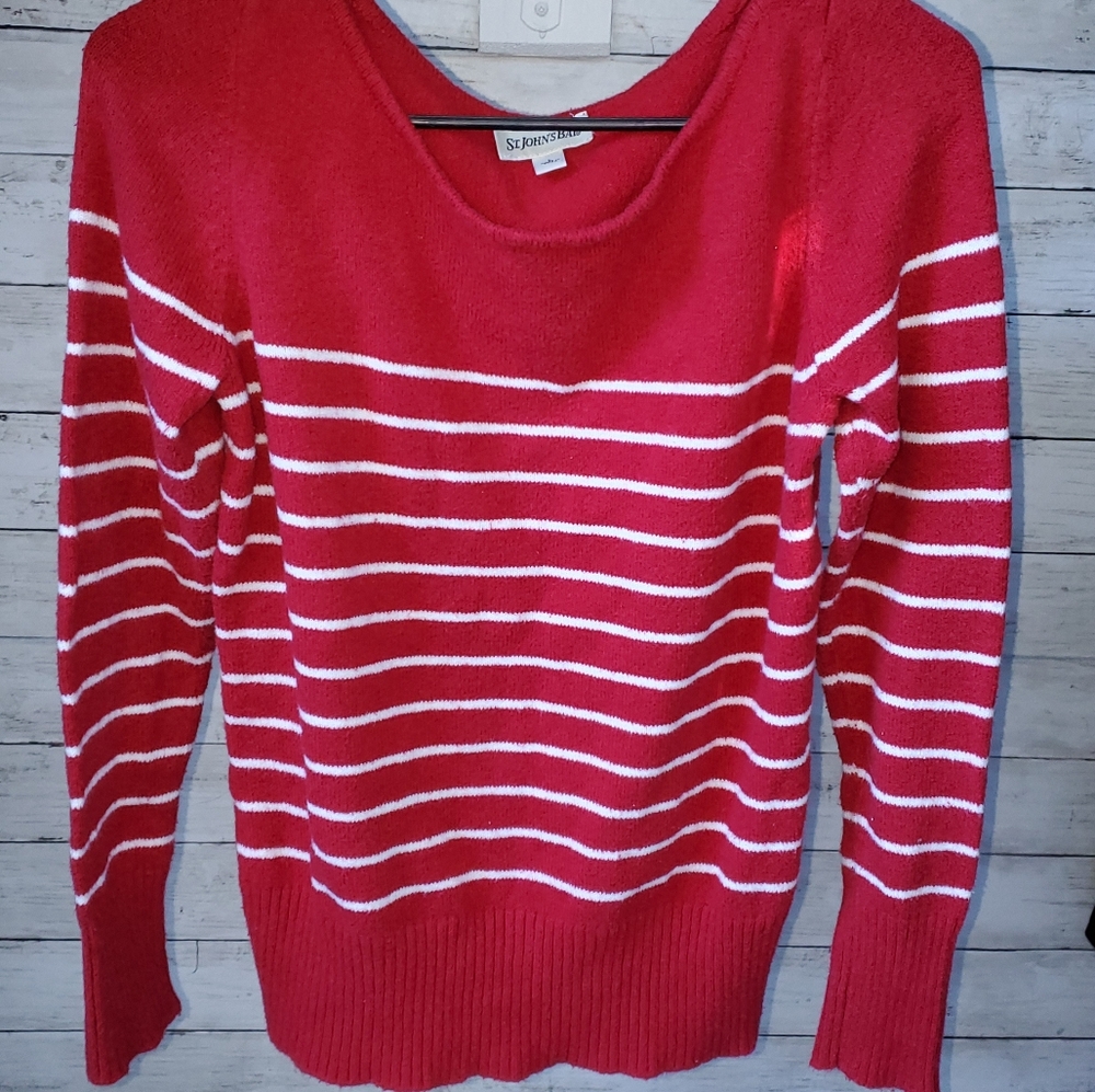 St Johns Bay Red Striped Womens Sweater Size Large
